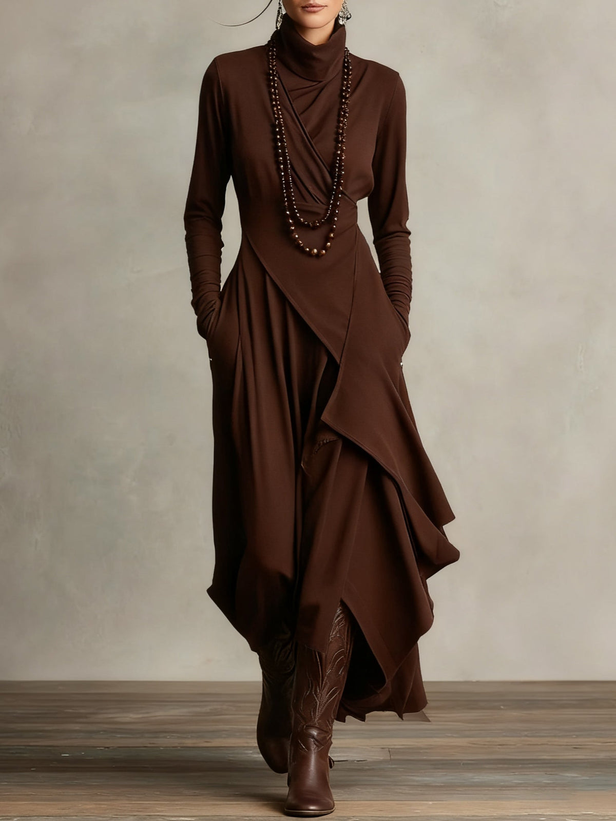 Arielle Vintage Asymmetrical Turtleneck Dress